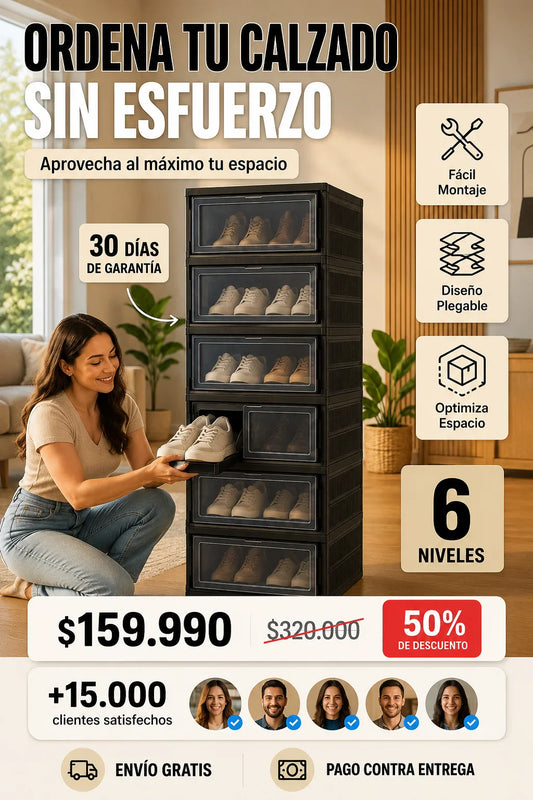 Zapatero Organizador Plegable 6 Niveles Negro